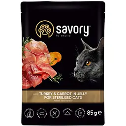 Уцінка. Набір вологих кормів Savory 3+1 для стерилізованих котів, індичка з морквою в желе 340 г (4 шт. х 85 г)  - мініатюра 4