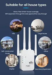 Бездротовий Wi-Fi підсилювач-повторювач (репітер) сигналу 300 Мбіт/с, 2.4 ГГц, з подовженням радіусу дії - мініатюра 9