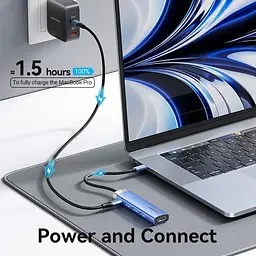 Док-станція USB3.1 Type-C --> HDMI/USB 3.0x3/PD 100W Синій Aluminum Alloy Hub 5-in-1 Vention - мініатюра 6