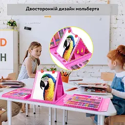Дитячий набір для малювання з мольбертом 208 рожевий предметів. - мініатюра 5