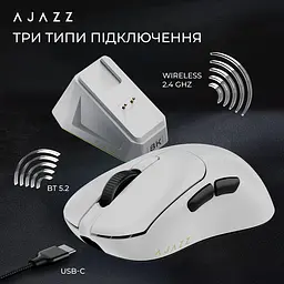 Ігрова бездротова миша Ajazz Aj179 Pro / Три режими підключення / Сенсор PixArt PAW3395 / 26000 DPI / White - мініатюра 5