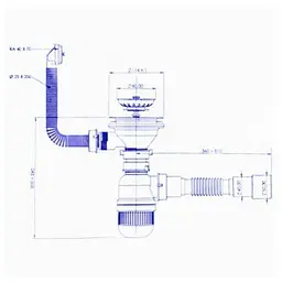 Сифон для мийки 3 1/2" Bakimay PL1047 з переливом і гофротрубою 40x40/50 мм 30412 - мініатюра 2