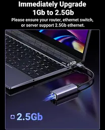 Перехідник USB 3.0 Type-A --> Ethernet RJ45 2.5Gb CM648 Ugreen чорний - мініатюра 4