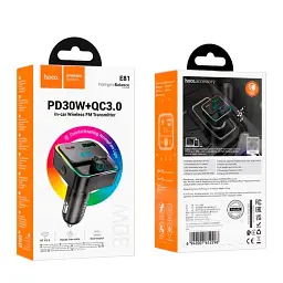 FM-трансмітер модулятор HOCO E81 (USB/Type-C PD30W/3A QC3.0) BT FM transmitter Чорний - мініатюра 5