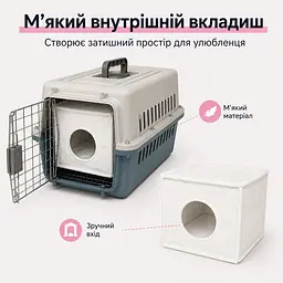 Переноска для котів і собак до 12 кг 48×32×30 - вентильована з комплектом (підвісна миска тавнутрішнім вкладишем) KT8002012 - мініатюра 4