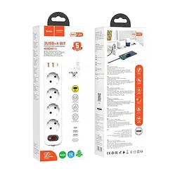 Мережевий фільтр подовжувач Hoco NS-1 4000W 4 розетки Type-C PD20W + 2 USB 18W White - мініатюра 7