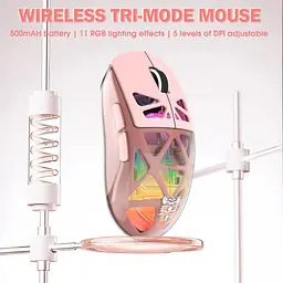 Комп'ютерна мишка Onikuma бездротова ігрова CW-930 Pro з RGB підсвіткою та 3 режимами підключення для ПК та ігор рожевий - мініатюра 6