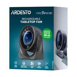 ARDESTO Вентилятор FT-M95B настільний, 12см, дисплей, аккумулятор, USB-A Type-C, сірий - мініатюра 8