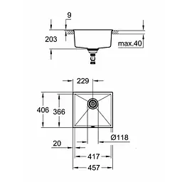 Кухонна мийка Grohe Sink K700 Undermount 31653AP0, Чорний - мініатюра 2