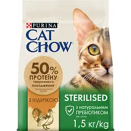 Уцінка. Сухий корм для стерилізованих котів Cat Chow Sterilised з індичкою 1.5 кг