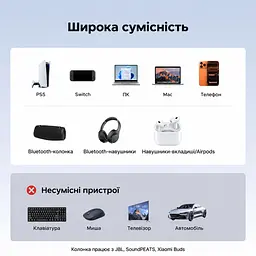 Bluetooth 6.0 аудіопередавач UGREEN BT701 аудіоадаптер з підключенням до джерела звуку через USB-C з трансляцією LE Audio Auracast на сумісні пристрої з кодеками aptX HD aptX Adaptive LC3 із затримкою менш як 40 мс у LE Audio Unicast зі спільним прослуховуванням у класичному режимі без aptX HD для PS5 Switch ПК Mac з кнопкою перемикання кодеків Plug & Play з автоматичним повторним підключенням навушників з дальністю передавання до 10 м без перешкод чорний (65708) - мініатюра 3