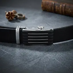 Ремінь чоловічий з автоматичною пряжкою смужка 20301 Vintage чорний 105-120 см - мініатюра 4