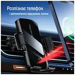 Універсальний автотримач ColorWay FlameGrip, автозажим, Wireless Charger 15W Black (CW-CHAW070Q-BK) - мініатюра 6