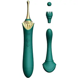 Вагінально-кліторальний вібратор Zalo Bess Turquoise Green багатофункціональний з насадками