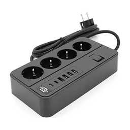 Мережевий фільтр живлення Voltronic G13, 3000W, 4 роз, 4USB 3,2А, 2 Type-C, 2м Black (YT-G13) - мініатюра 2