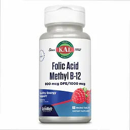 Фолієва кислота з метилкобаламіном, Folic Acid Methyl B-12 800 mcg - 60 tabs Raspberry