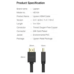 Кабель мультимедійний HDMI M to HDMI M 1.5m HD104 black Ugreen (60820) - мініатюра 5