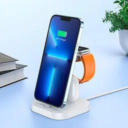 Зарядна підставка бездротова HOCO CW43 Graceful 3-in-1 charger 2.5 5W біла - мініатюра 3