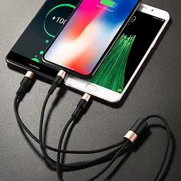 Дата кабель Hoco X26 Xpress 3in1 Lightning -MicroUSB-Type-C (1m) Чорний / Золотий - мініатюра 4