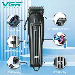 Машинка для стрижки акумуляторна VGR V-282 LCD гребінець (6 насадок) - мініатюра 3