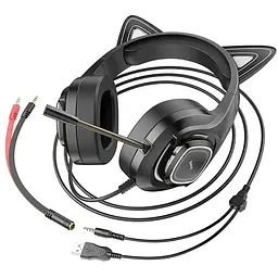 Навушники Hoco W107 Cute cat luminous cat ear gaming headphones чорно-зелені - мініатюра 5