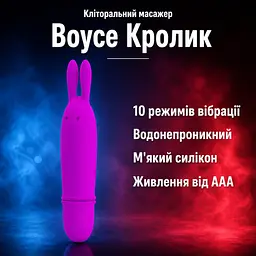 Кліторальний вібратор масажер для жінок Boyce Кролик — 10 режимів, силіконовий, водонепроникний, компактний