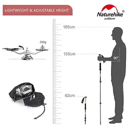 Трекінгові палиці Naturehike NH20DS003 135 см чорний/червоний 2 шт - мініатюра 2