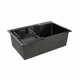 Кухонна мийка Platinum Handmade PVD 650x430x220 чорна (товщина 3,0/1,5 корзина та дозатор в комплекті), Чорний - мініатюра 4
