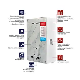 Газова колонка Mixxus GWH-0510 Basic Glass димохідна 10 л/хв (панель зі скла з малюнком) WH0026 - мініатюра 5