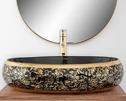 Умивальник Rea Meryl black/gold накладний REA-U8811, Чорний - мініатюра 2