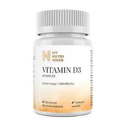 Вітамін D3, Vitamin D3, 25 мкг (1000 МО), 120 капсул My Nutri Week vit0003257