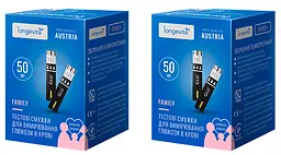 Тестові смужки для вимірювання глюкози у крові Longevita Family 100шт.(2x50шт) (6837151)