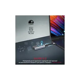 Концентратор Promate USB-C 4-in-1 порти Promate mediahub-c3.grey (mediahub-c3.grey) - мініатюра 3