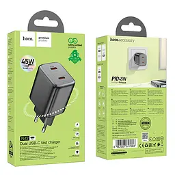 Мережевий зарядний пристрій Hoco N42 Elogiado dual-port PD45W(2C) charger чорний - мініатюра 2