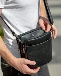 Шкіряна чоловіча сумка-месенджер 24х20х6, барсетка через плече Tiding Bag TD-23433 чорна 200 мм - мініатюра 10