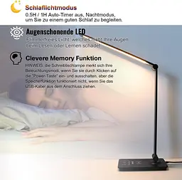 Настільна LED-лампа з бездротовою зарядкою, USB та регулюванням яскравості - мініатюра 7