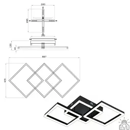 Смарт люстра керована світлодіодна SQUARE 3S 90 Вт 887x420x135 мм Чорна ESLLSE - мініатюра 8