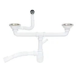 Сифон для кухонної мийки Lidz (WHI) 60 08 E001 02 ECO подвійний з круглим переливом (вихід 50 мм)