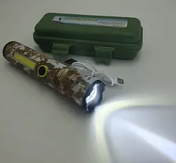 Світлодіодний ліхтар із боковим COB світильником USB зарядка ручний ліхтарик акумуляторний X-BALOG BL C71 P50 камуфляж - мініатюра 4
