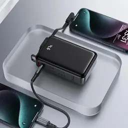 Батарея універсальна Acefast 20000mAh 22,5W PD, QC/3.0 USB-A+USB-C In/Out,build-in cable M14 Black (6974316283966) - мініатюра 8