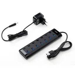 Концентратор Vinga USB3.0 to 7*USB3.0 1m cable with Switch and Power Adapter (VHA3A7B) - мініатюра 2