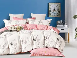 Комплект постільної білизни Ecotton полуторний сатин 215х150 см білий з рожевим (23664) - мініатюра 2