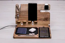 Дерев'яний органайзер з бездротовою зарядкою Apple ecoWalnut 300x231x210 мм - мініатюра 5