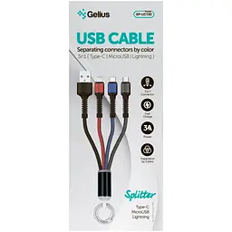 Кабель 3в1 USB-Lightning-MicroUSB-Type-C Gelius Splitter Pro 3in1 GP-UC130 Black - мініатюра 2
