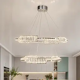 Велика хромована LED люстра Artlight 552/80+60CH із двома скляними кільцями 180W