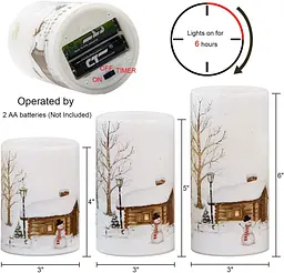 Безпламні мерехтливі свічки Eldnacele Snowman Christmas Deco з автоматичним таймером щоденного циклу, білі світлодіодні - мініатюра 5