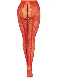 Стрип-колготки Leg Avenue Crotchless Net Tights with Heart Backseam, One Size, червоні, з доступом - мініатюра 6