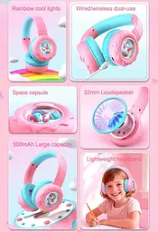 Дитячі бездротові навушники з єдинорогом Onikuma B-75 з Bluetooth 5.4, RGB підсвіткою Рожеві - мініатюра 14