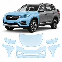 Антигравійна захисна бронеплівка за лекалами для Chery Tiggo 3 II facelift 2020- передня частина авто (капот бампер крила))