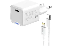 Мережевий зарядний пристрій ColorWay GaN Mini 20 W + кабель Lightning White (CW-CHS059PDL-WT) - мініатюра 2